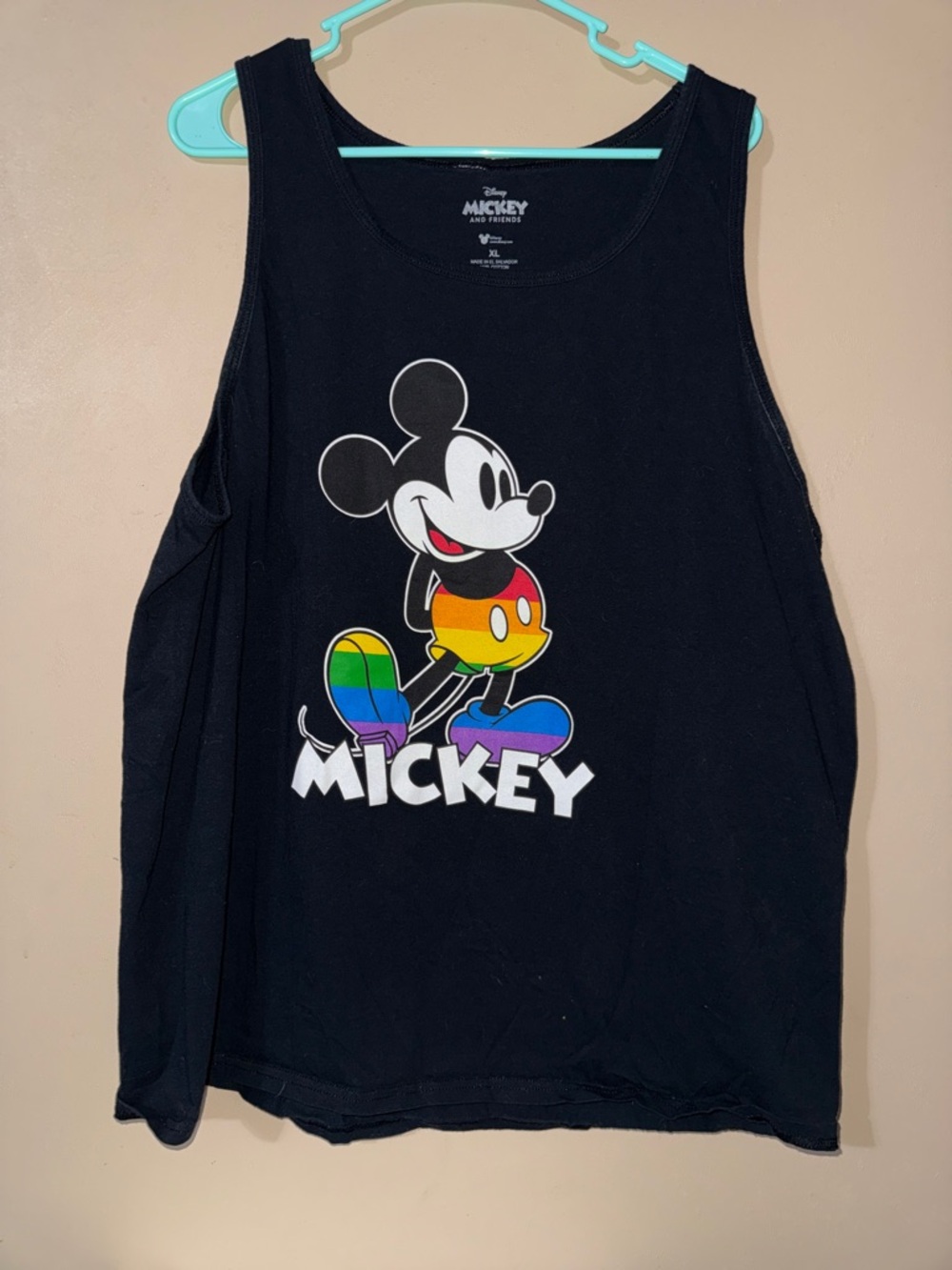 Disney Black Tank Top with Rainbow Mickey Graphic